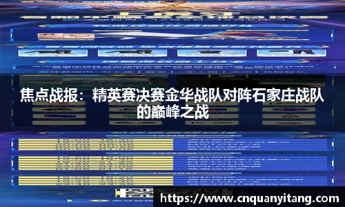焦点战报：精英赛决赛金华战队对阵石家庄战队的巅峰之战